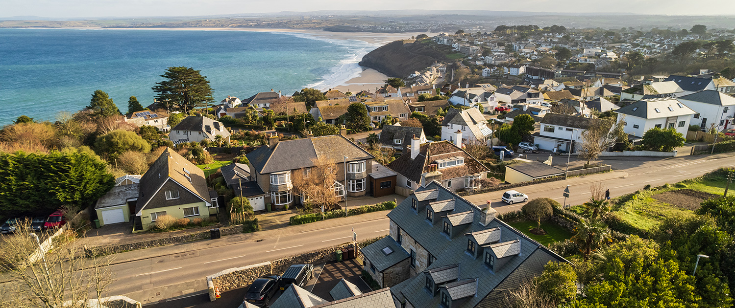 Our roofers in St Ives' work: this fabulous aerial view of a roof on a property near the edge of the ocean at St Ives, Cornwall.